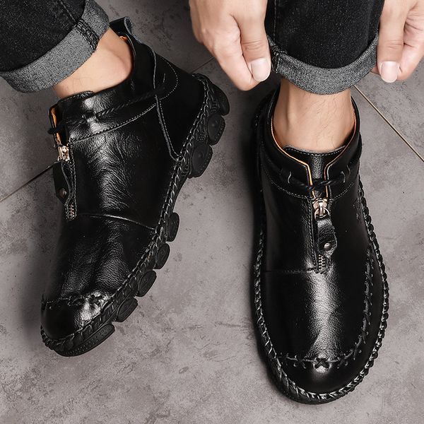 

autumn early winter boots men genuine leather shoes men casual shoes cow leather male footwear man ankle boots black