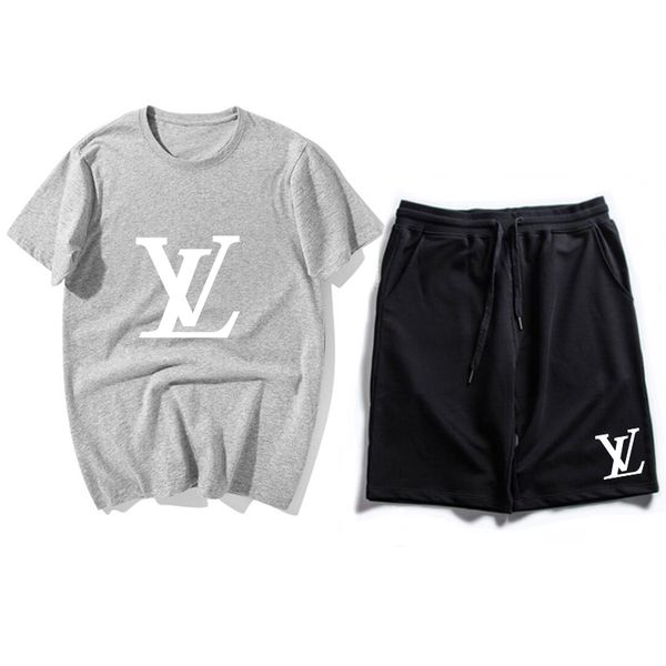 

2020 mens designer brand new fashion tracksuit printed embroidery summer sportswear short sleeves pullover jogger suits sportsuit 00003 co, Gray