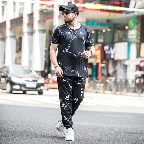 

new fashion designer men's tracksuits sets for summer men's t shirts and long pants with hip hop rapper tracksuits sets size -7xl, Gray