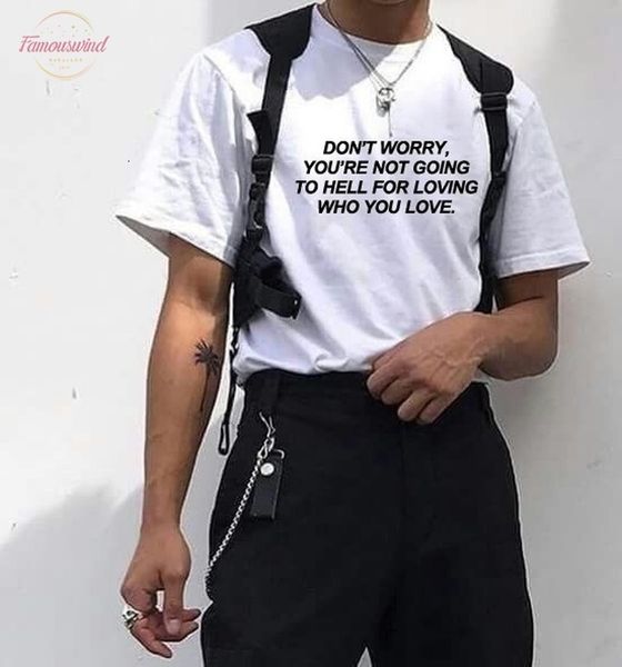 

vip hjn dont worry youre not going to hell for loving who you love slogan t shirt tumblr fashion gay tee, White
