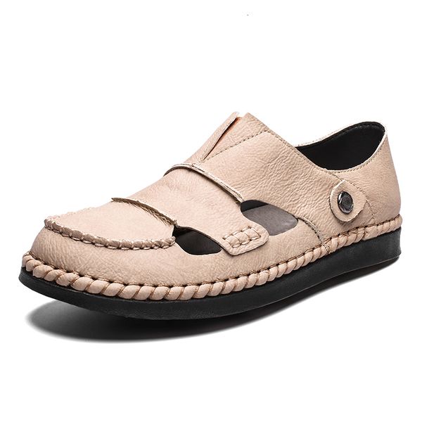 

hombre big size 48 closed sandalias toe casual hollow out casual fashion breathable sandles mens leather shoes male high quality, Black