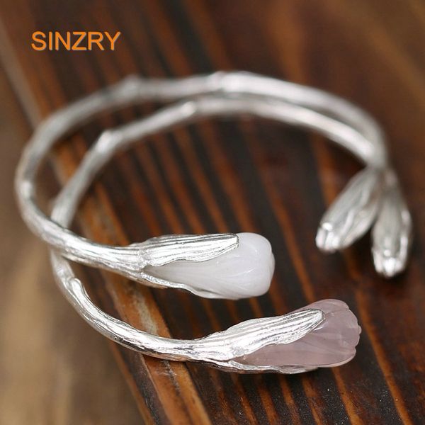 

sinzry original design sterling silver ethnic national crystal tulip open cuff bracelets & bangles lady sterling silver jewelry, Golden;silver