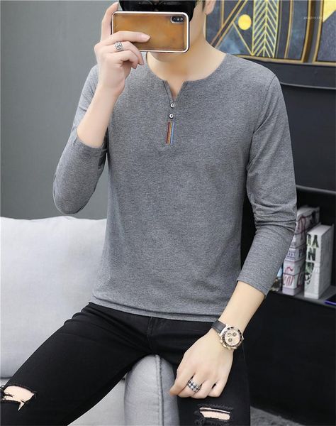 

casual mens v neck slim solid color mens designer tshirts button fashion long sleeve tshirts striped print, White;black