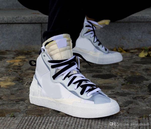 

new authentic sacai x blazer mid black white men women running shoes fashion skate avant-garde trailblazers sports sneakers bv0062-002