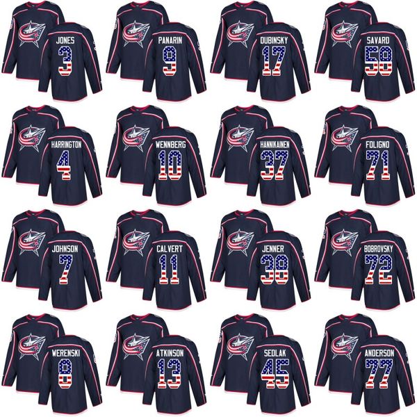 

columbus blue jackets jersey with american flag number 72 sergei bobrovsky 17 dubinsky 13 cam atkinson 3 seth jones all stich hockey jerseys, Black;red