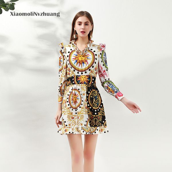 

xiaomolly fashion v-neck with ear and waist print dress 2020 new winter, Black;gray
