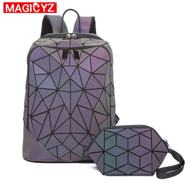 

fashion luminous triangle sequin backpack for women men set rucksack female lattice backbag laser holographic mochila sac a dos