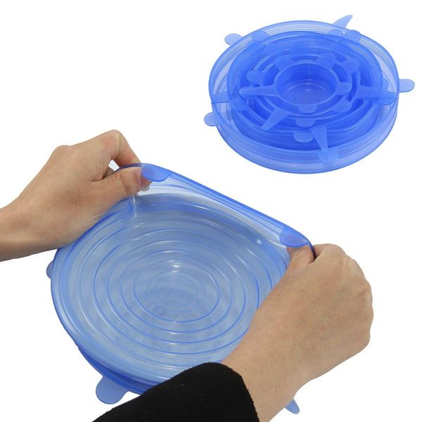 

lber силиконовые стрейч-крышки 6 шт различных размеров растягивающиеся пищевые крышки для чашек, кастрюль, банок, мисок, тарелок, кружек, ба