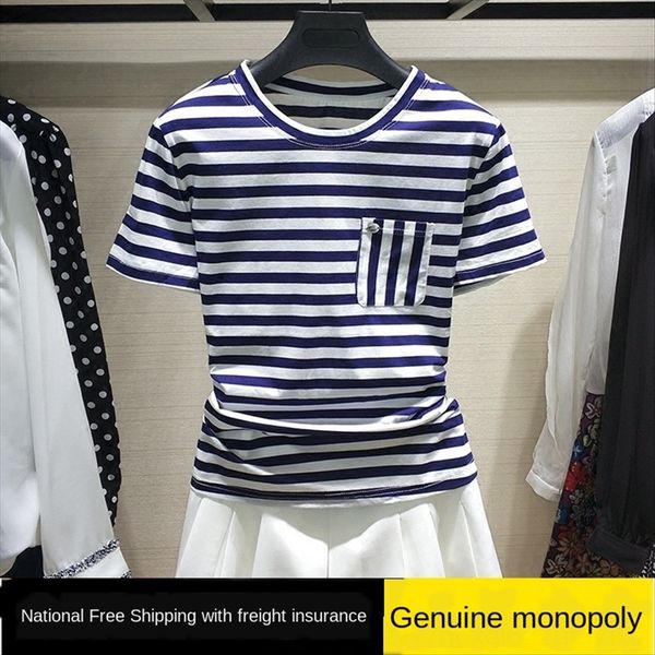 

professional amasher 2020 summer dress slim blue stripe short sleeve ladies professional amasher 2020 summer dress t-shirt slim blue str, White