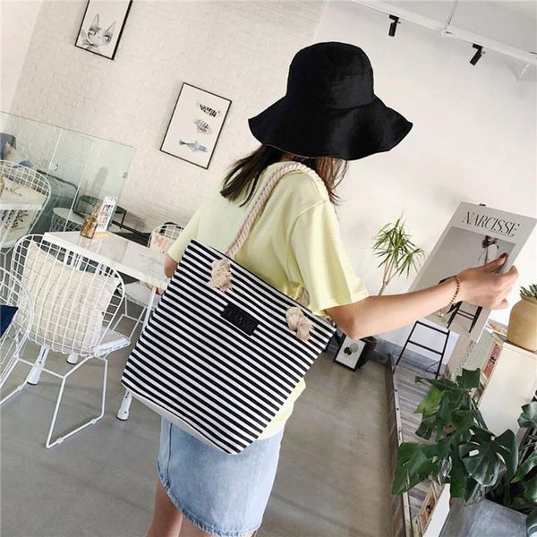 

women canvas shopping bag female striped shoulder bag environmental storage handbag reusable foldable grocery totes sac #t1p