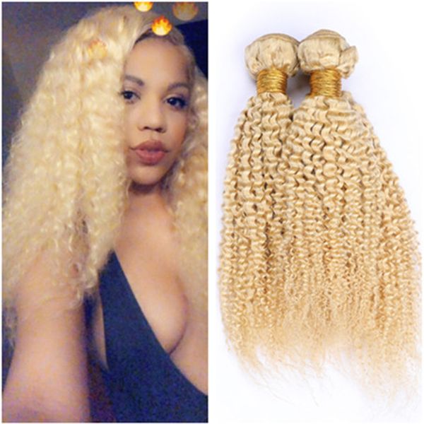 Russian Blonde Human Hair Kinky Curly Weave Wefts 613 Bleach