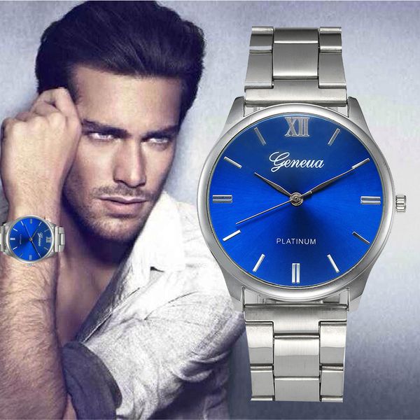 

2018 watch new fashion men watches crystal stainless steel dial analog quartz wristwatch geneva relogio masculino reloj hombre, Slivery;brown