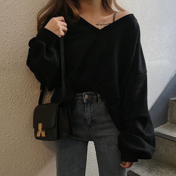 

v-necktie sanitary wardrobe women spring and autumn 2019 new korean version loose-sleeved long-sleeved thin chic jacket trend, Black