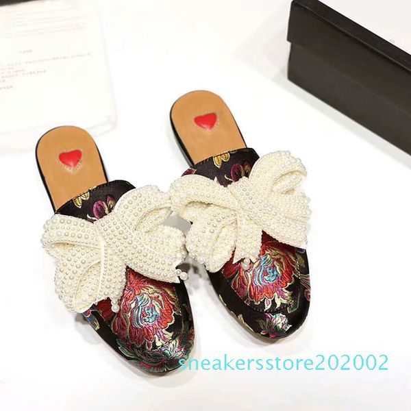 

2018 ladies slipper diamond drill bow tie slippers designer fashion personality ladies leather leather sandals s02, Black
