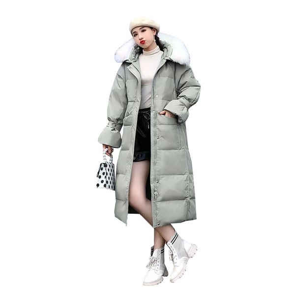 

new 2019 autumn winter down jacket women oversized fur hooded female parkas long warm thicken loose womens outerwear coat yh405, Black