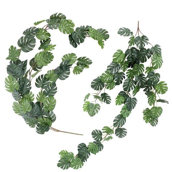 

2 pcs artificial monstera vines 2.62 ft turtle leaf rattan faux greenery monstera leaf garland for tables garden wedding party c