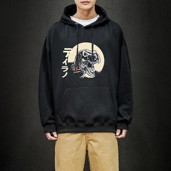 

hoodies anime print tyrannosaurus hoodies with hat men hoodie loose hooded sweatshirt sudaderas hombre streetwear, Black