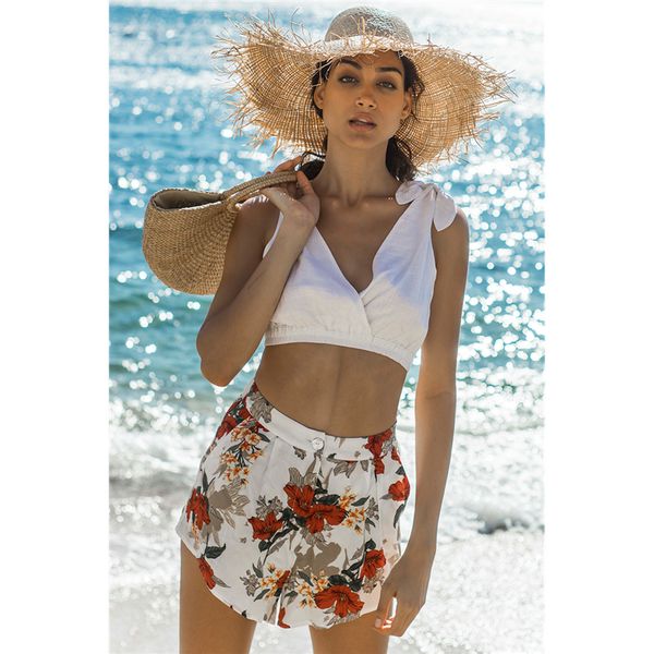 

new fashion women's high waist floral print shorts casual slim shorts ladies sports fitness shorts beach party wear summer, White;black