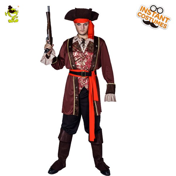 

new arrival men's luxury pirate costume fancy dress in halloween carnival party masquerade deluxe pirate clothes cosplay, Black;red