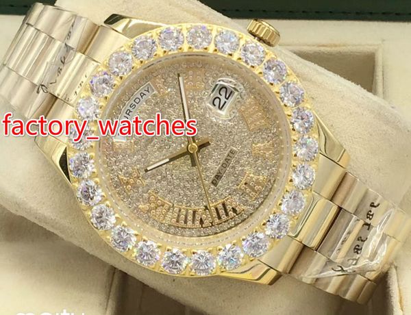 

full new arrivals watch sweep smoothly mechanical automatic movement 43mm diamonds face big stones bezel luxury mens watches, Slivery;brown