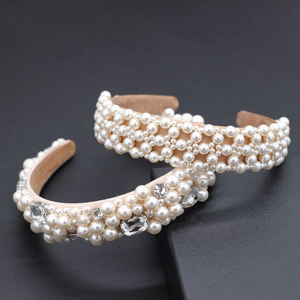 

white pearl hand stitching headband new fashion simple white pearl woven handmade headband 858, Golden;white