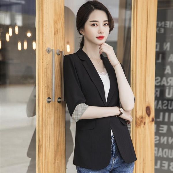 

new 2020 female black blazer women half sleeve jackets office ladies work wear clothes slim styles, White;black