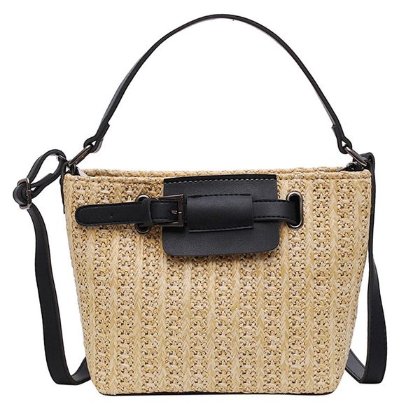 

women vintage straw bag summer casual simple weave crossbody bag bucket leather beach shoulder messenger rattan bolsos#h30