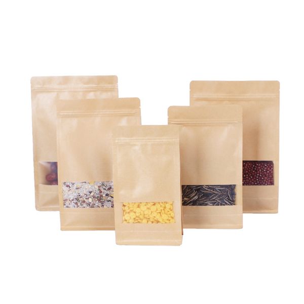 Bolsas de chá de papel kraft Sacos selados de alimentos secos Embalagem de alimentos octogonal sacos de papel marrom selado janela fosca 20x30 + 8cm 14x24 + 6cm
