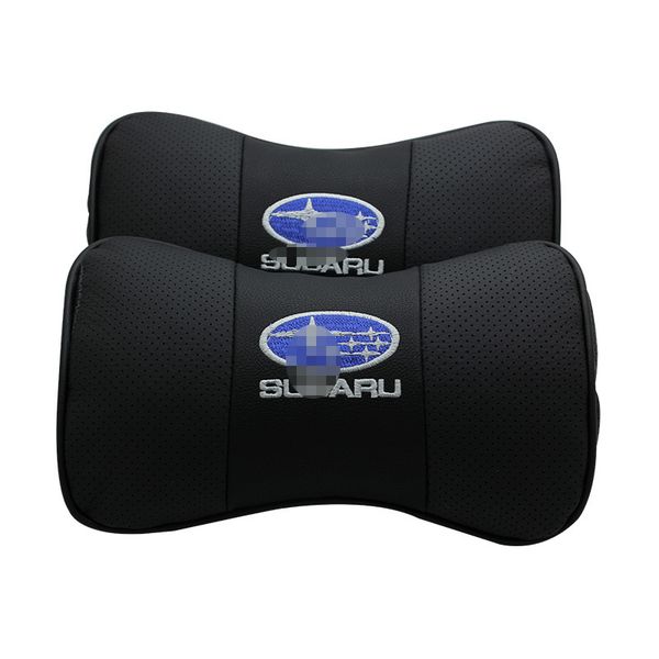 

2pcs car headrest pillow black leather look seat neck rest cushion for subaru