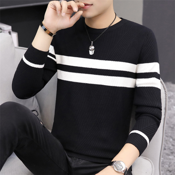 

new autumn men's sweater korean round neck t-shirt slim and handsome long sleeve base coat winter trend sweater, White;black