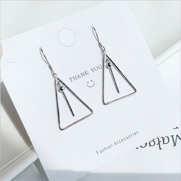 

925 sterling silver triangle drop earrings jewelry for women girls fashion geometric ear jewelry ins style, Golden