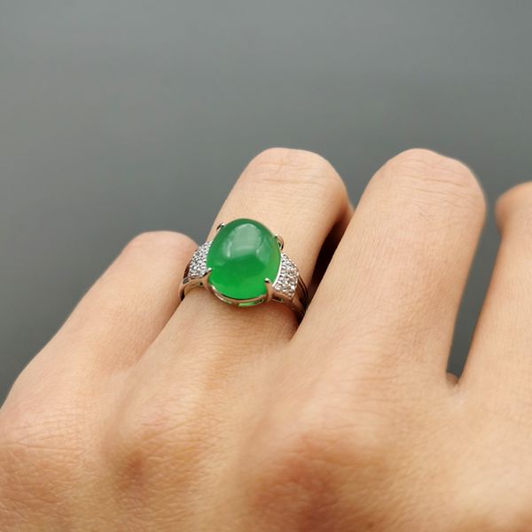 

jadery silver rings vintage natural green jade ring open 100% 925 sterling silver gemstone emerald wedding rings fine jewelry, Golden;silver
