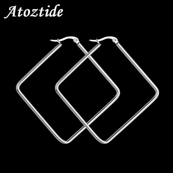 

atoztide stainless steel silver square hoop earrings silver smooth star earrings rings ear loop party jewelry, Golden;silver