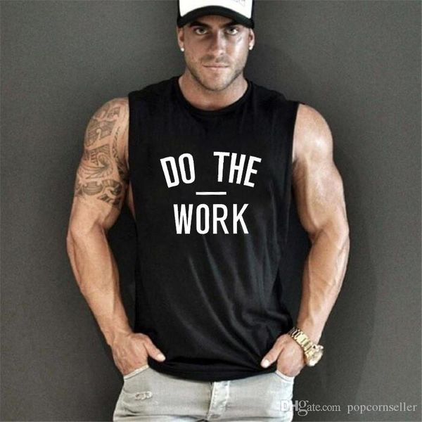 

do the work mens vest mens body building fitness crew neck loose gym tank mens designer tshirt, White;black