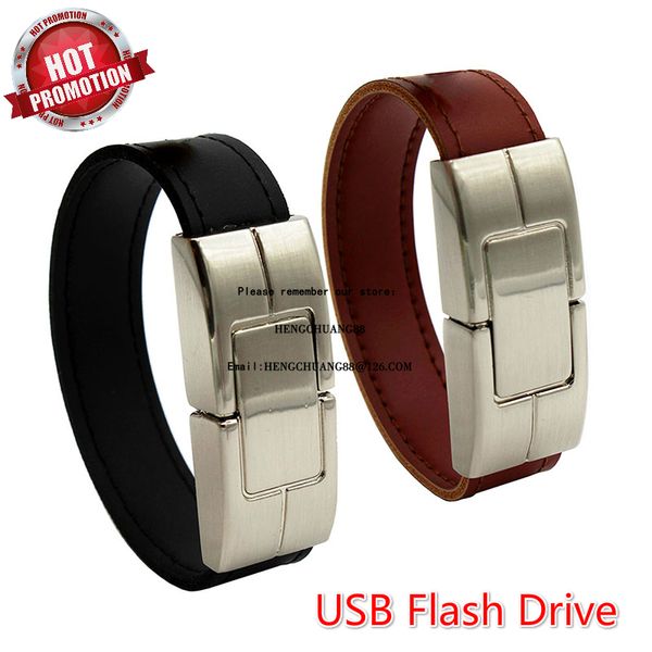 Logo personalizado USB Flash Drive 64gb Couro Metal Chaveiro Pendrive Creativo 32gb 16gb 8gb 4GB USB 2.0 Wrist Band Assista bracelete USB Disk