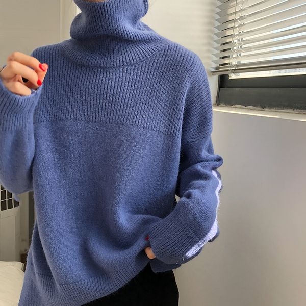 

2018 winter women soft turtleneck sweaters long sleeve solid front short back long loose knitting pullovers sweater, White;black