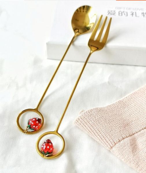 

forks strawberry pendant gold 410 stainless steel coffee fork dessert spoon