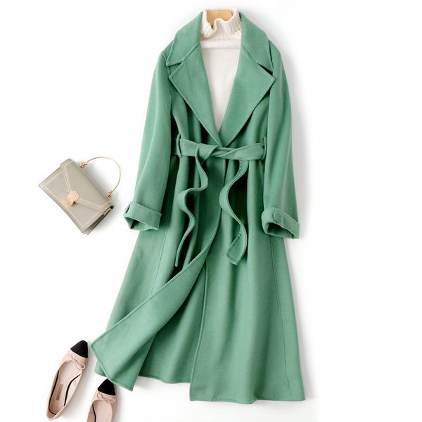 

double-sided wool coat women clothes spring autumn wool jacket korean long coat black overcoat abrigos mujer elegante 1937 j4070