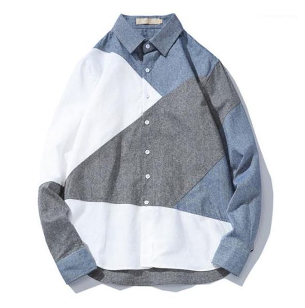 

mens designer shirts fashion loose irregular patten print mens shirts casual males clothing mulit colors panelled, White;black