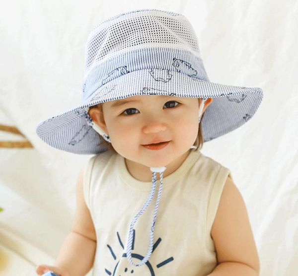 

tou-- children summer breathable mesh hat baby girls cotton sun hat with big brimblue striped dome sun 1pc ing, Yellow