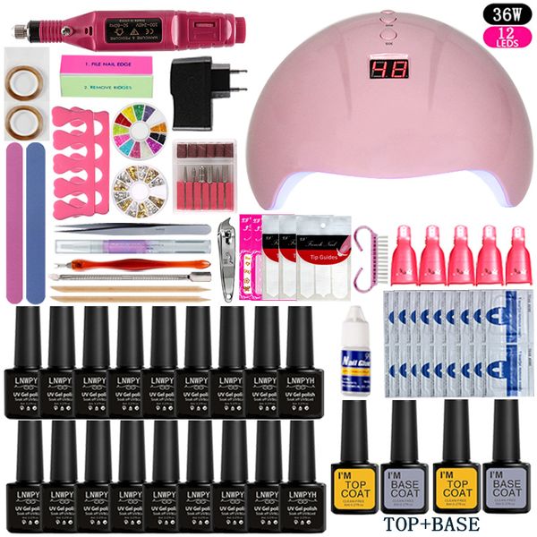 

manicure set with lamp nail kit 36w uv led lamp for nail art sets 18/12/6 pcs 8ml uv gel polish set tools for manicure