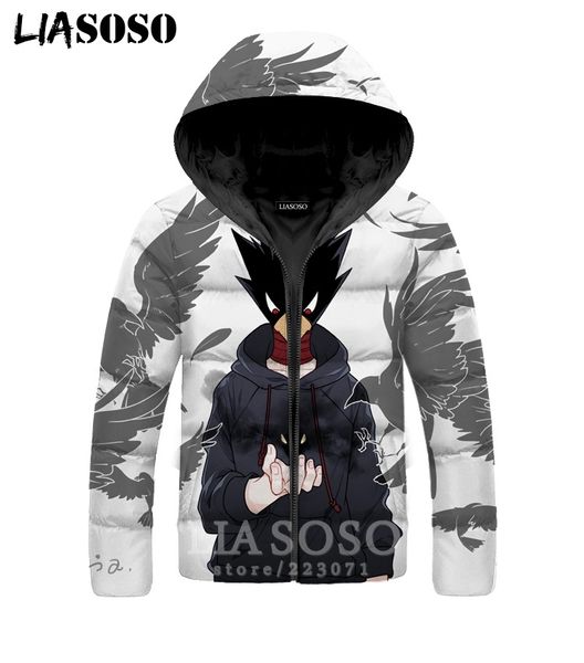 

my hero academia jackets men women tokoyami fumikage 3d print anime plus velvet thickening zipper warm down filled coat a281, Black