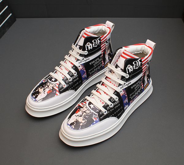 

trend men fashion sneakers new arrival spring high street graffiti ankle boots men leisure hip-hop boots punk street, Black