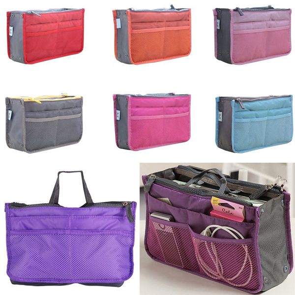 Organizador Inserir Saco Mulheres Nylon Viagem Inserir Organizador Bolsa Bolsa Grande liner Senhora Maquiagem Cosméticos Saco Barato Feminino Tote 50 pçs / lote DHL