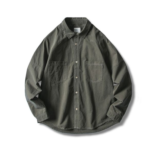 

cargo pocket men long sleeve shirt solid american retro work shirt fashion trend loose autumn casual green shirt men coat aa50cs, White;black
