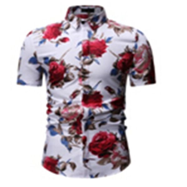 

2019 new style fashion men luxury casual stylish slim fit short sleeve casual print button shirts, White;black