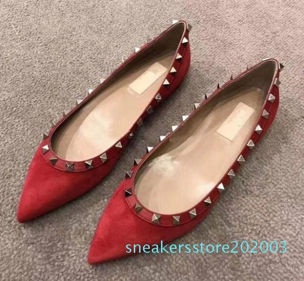 

v brand womenhigh heels shallow black suede rivet pointed low-heeled women's singlehigh heels 34-43 with box s03