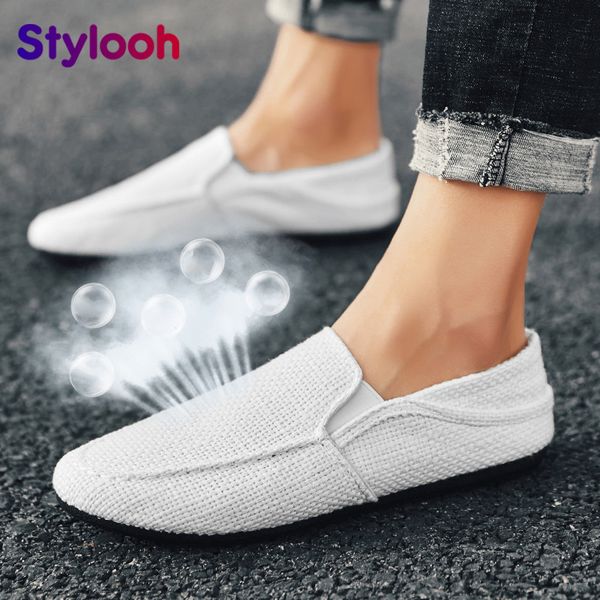 

mens linen indoor loafer driving shoe deck shoe non-leather breathable casual shoes relax feet business shoes soft use, Black