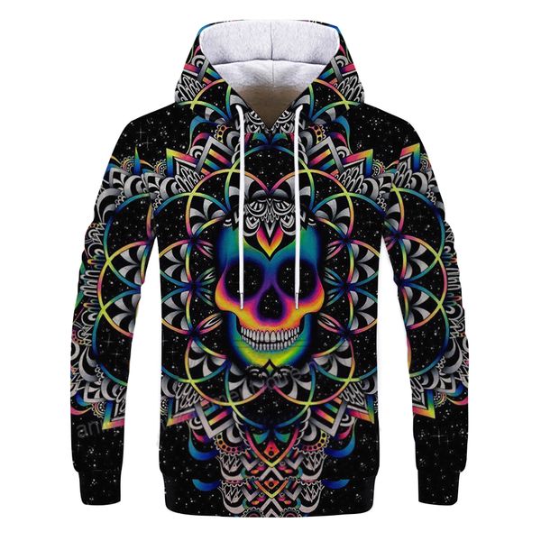 

2019 new sweatshirt 3d-printed colour skull hoodie pocket coat men's casual hoodie horror skulls european size s-4xl, Black