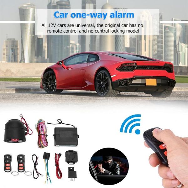 

universal one-way 12v car alarm vehicle system anti theft burglar protection security system keyless entry siren with 2 remote